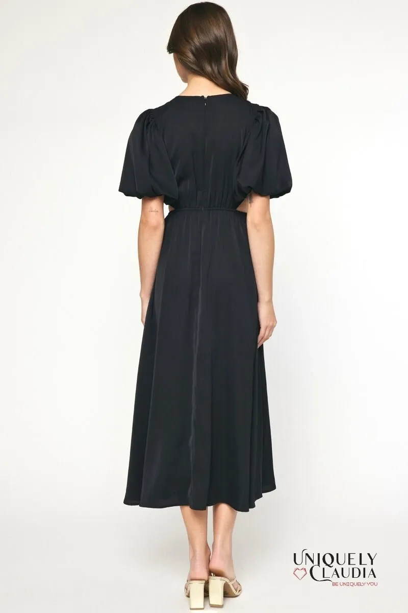 Sade Sides Cut-Outs Puff Sleeves Maxi Dress