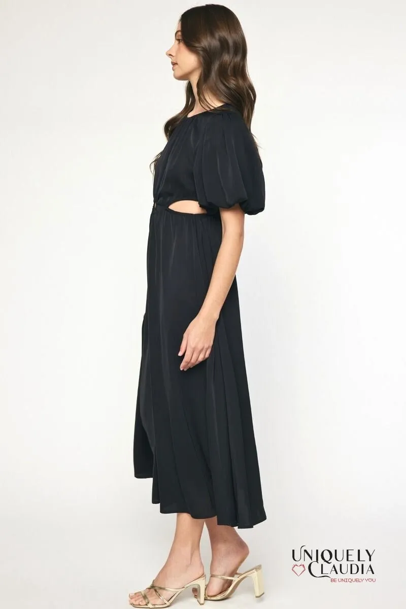 Sade Sides Cut-Outs Puff Sleeves Maxi Dress