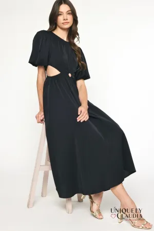 Sade Sides Cut-Outs Puff Sleeves Maxi Dress