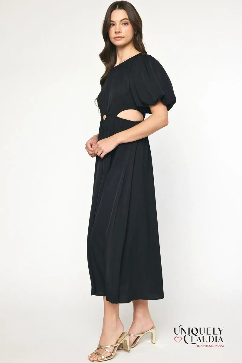 Sade Sides Cut-Outs Puff Sleeves Maxi Dress