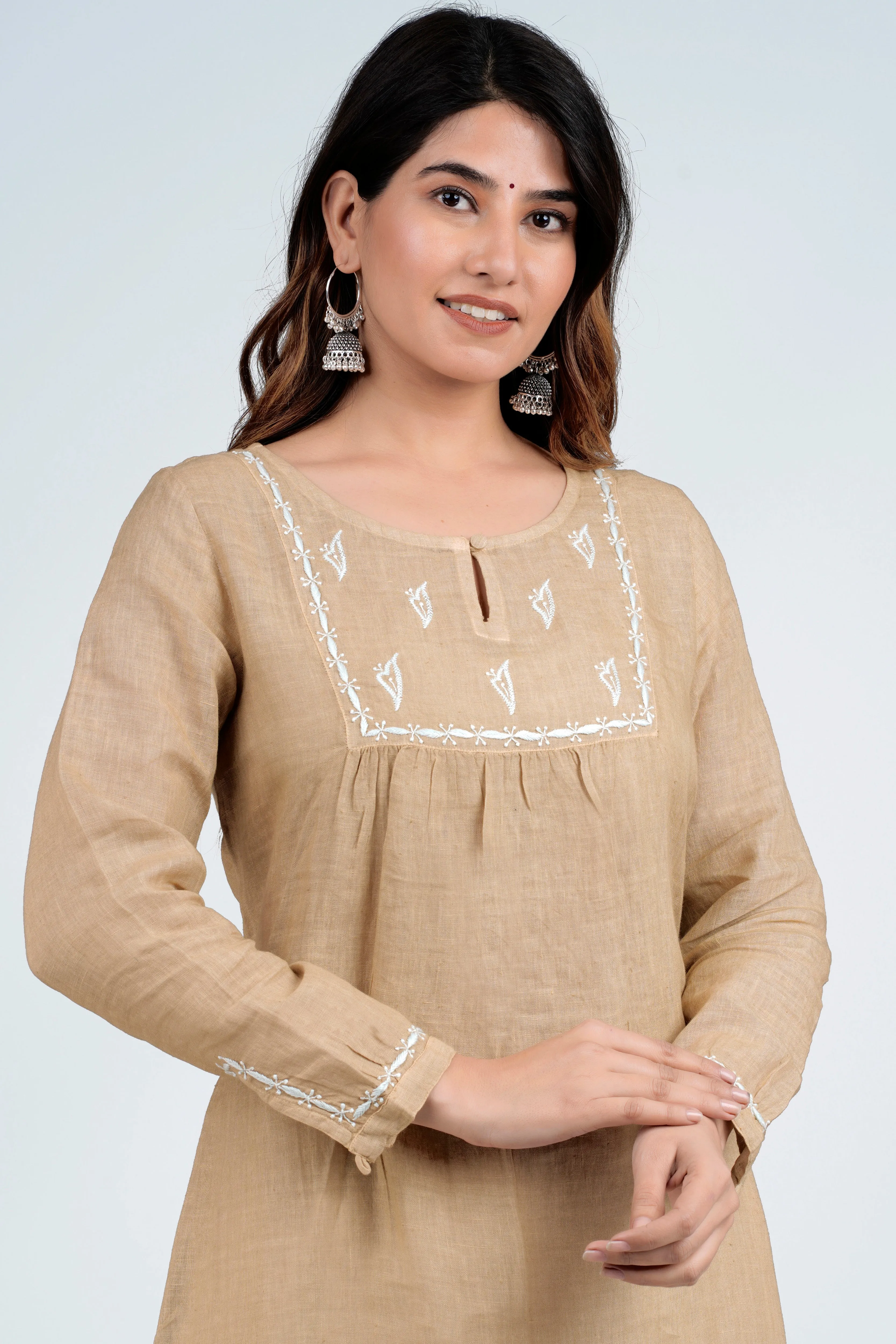 SADHYA Linen-Cotton Hand Embroidered Tunic Kurti: Made to Order/Customizable