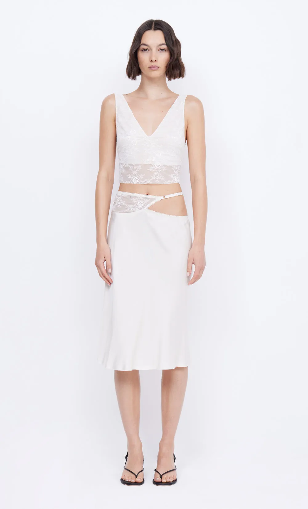 SANTAL ASYM MIDI SKIRT - IVORY