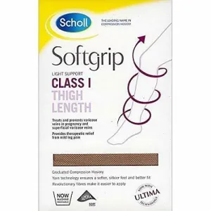 Scholl Softgrip Class 1 Thigh Length Compression Stockings Natural Closed Toe XL