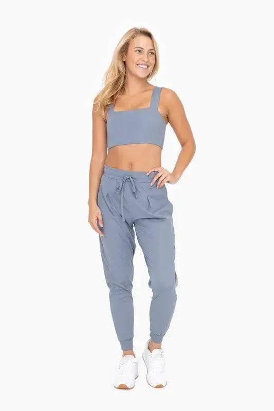 Silky pleated stretch jogger pants