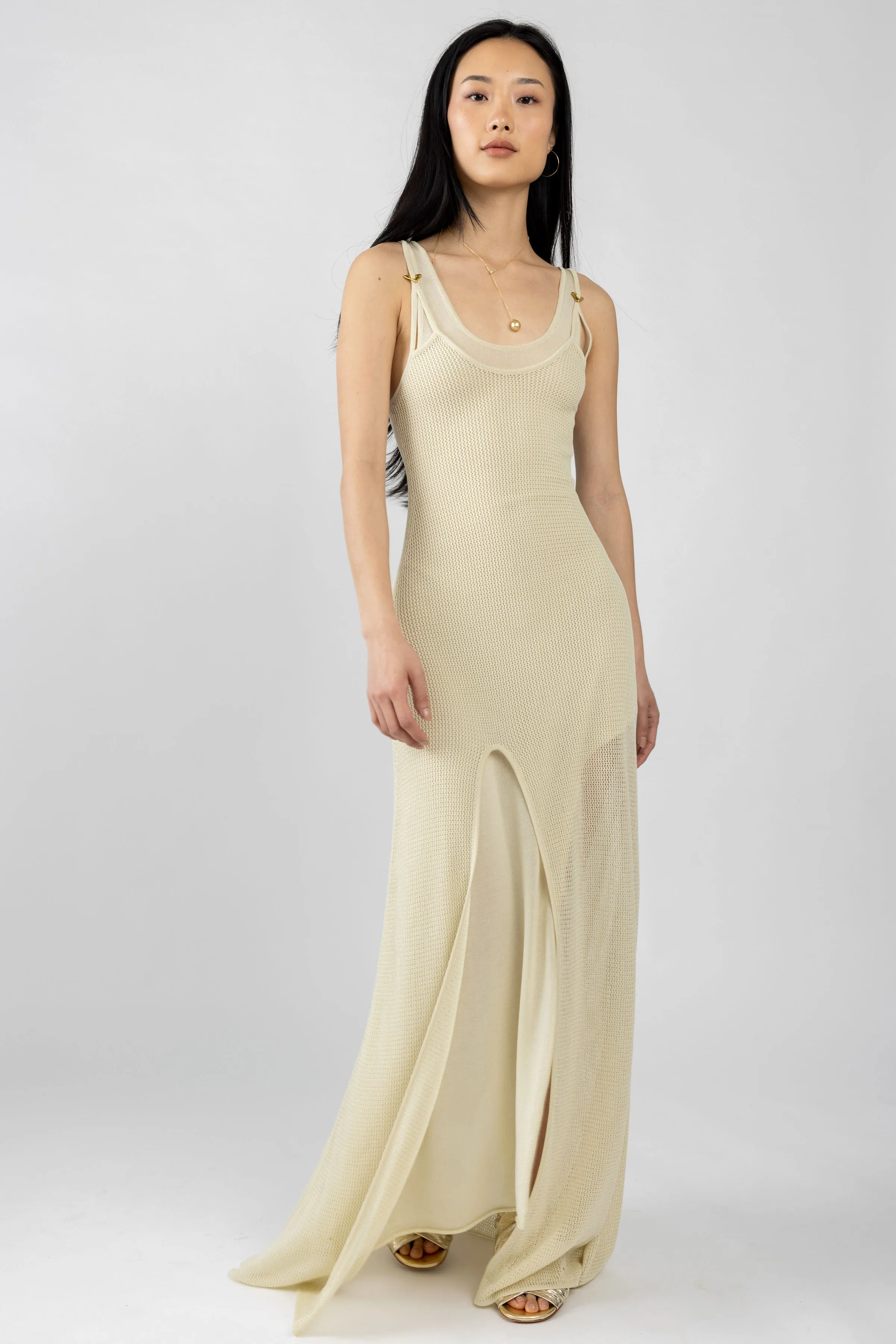 Sirena Cotton Maxi Dress in Creme