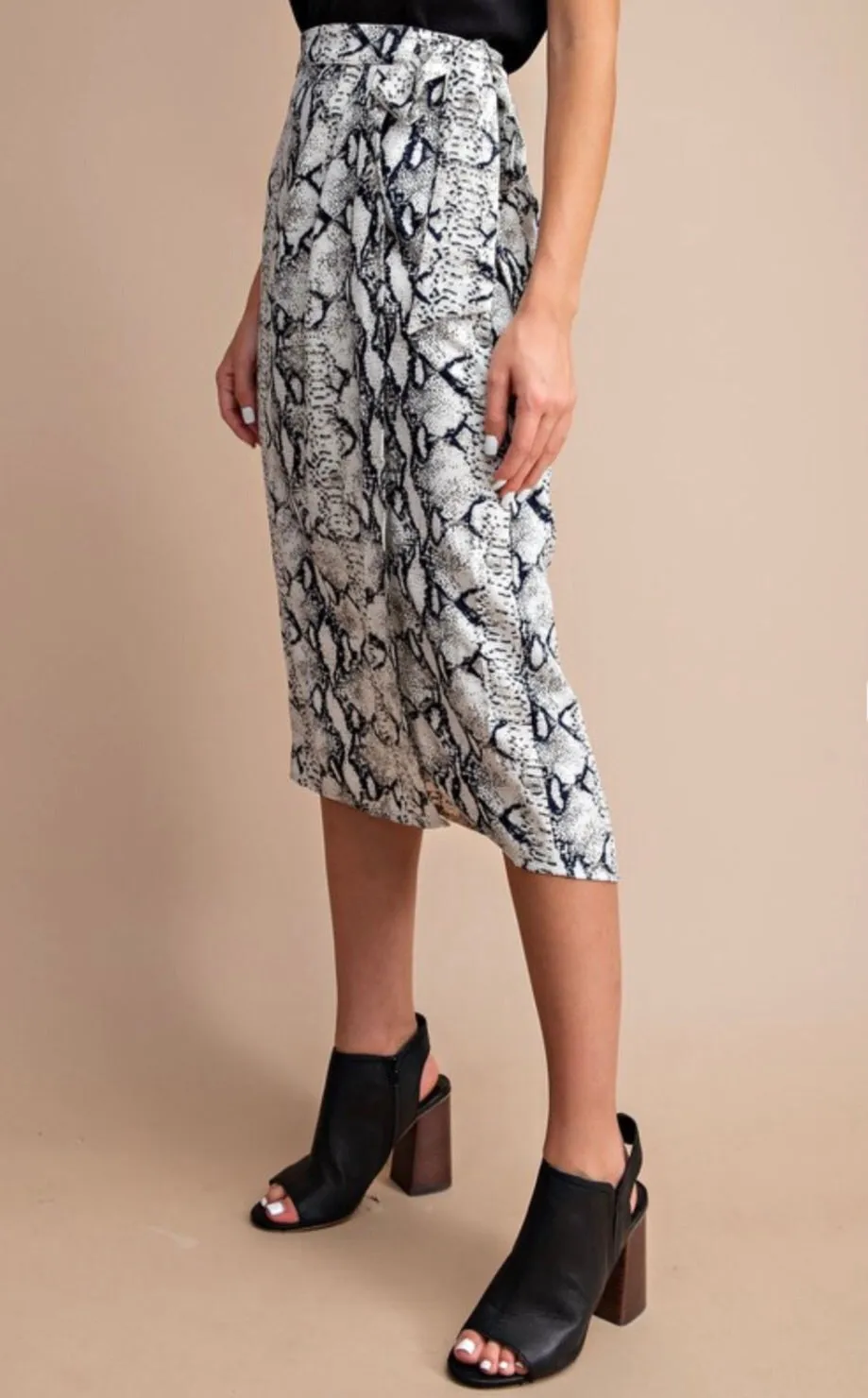 SNAKE PRINT MIDI WRAP SKIRT