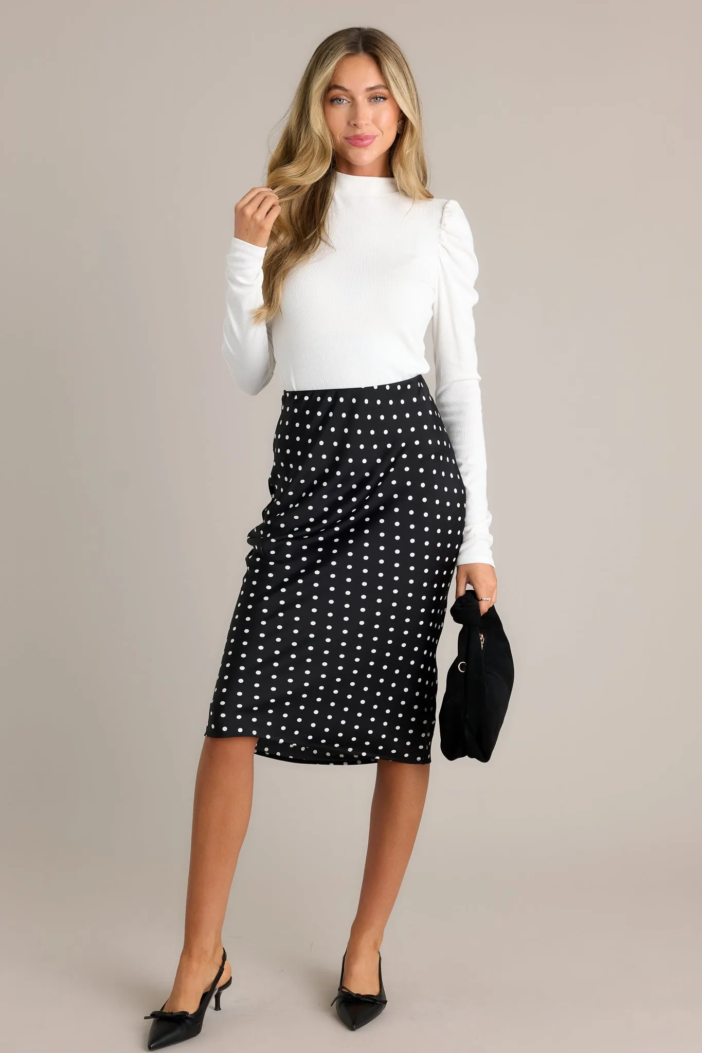 Speckled Splendor Black Polka Dot Midi Skirt