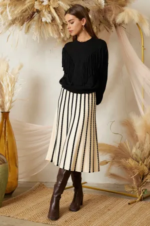 Sunrise Serenade Stripe Sweater Midi Skirt - Ivory/Black