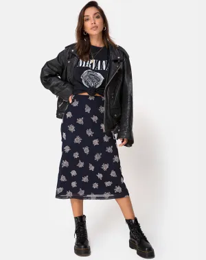 Tauri Midi Skirt in Black Flock Rose