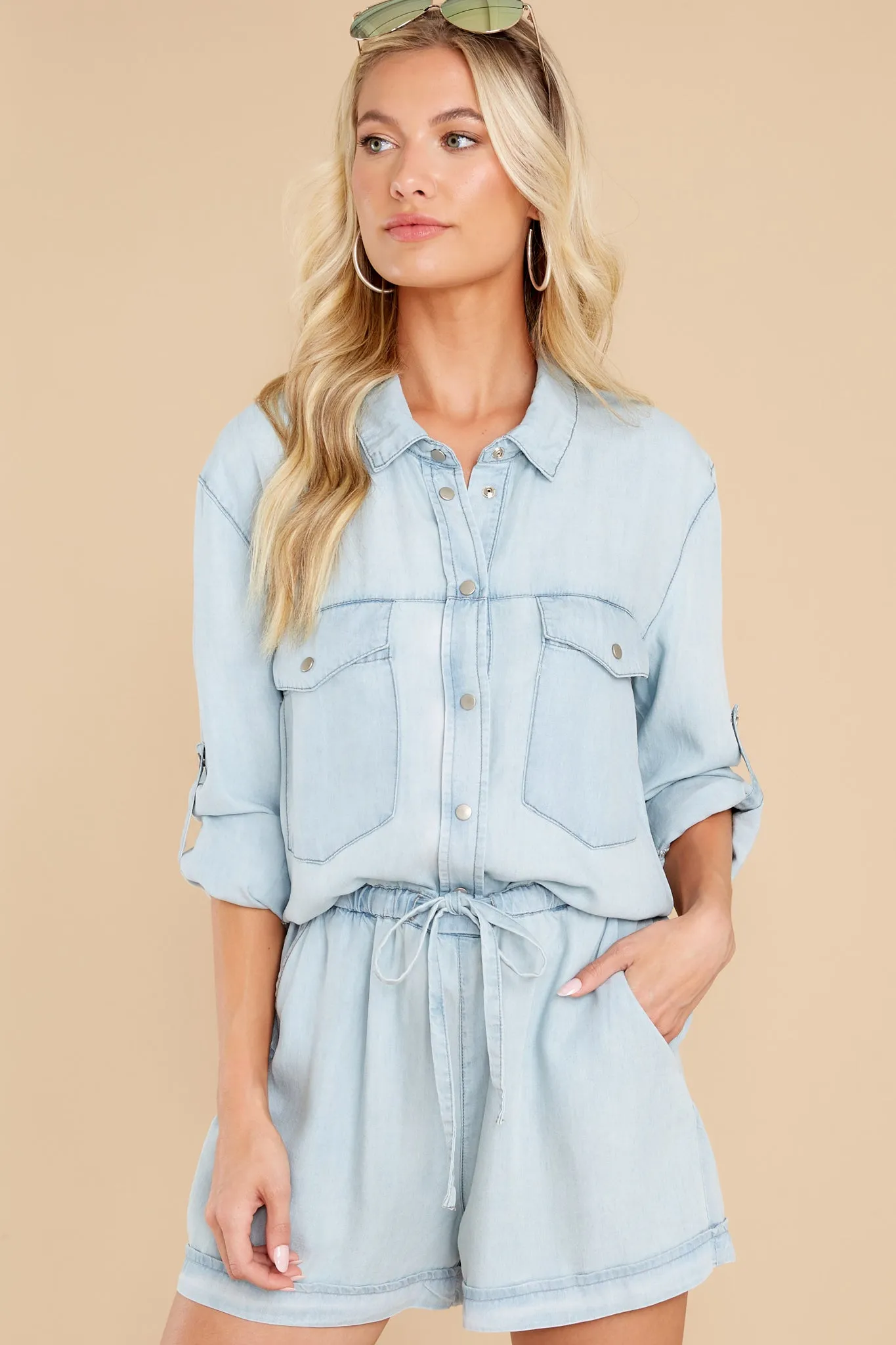 The One I Want Light Chambray Romper