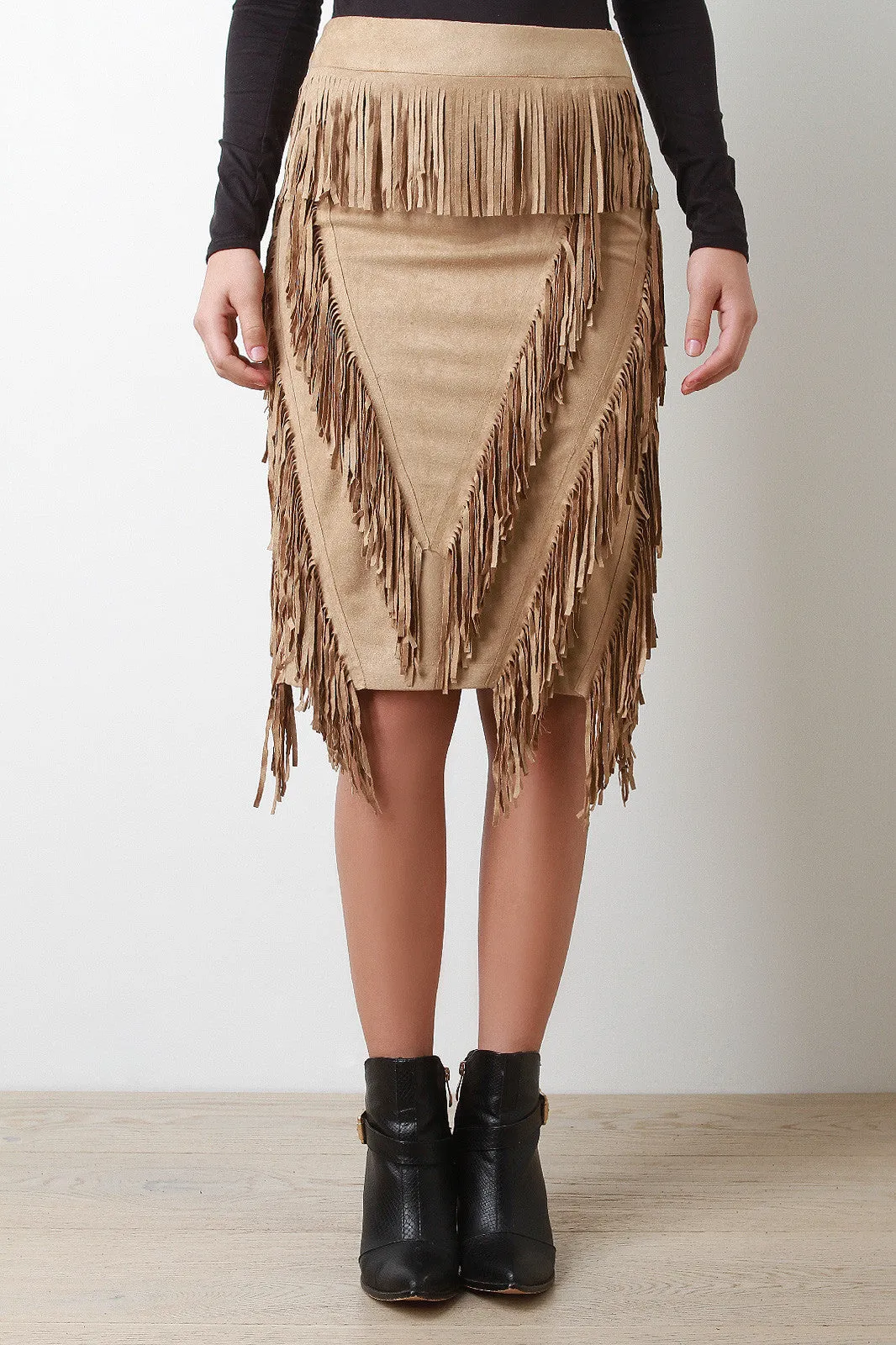 Triangle Fringe Vegan Suede Skirt