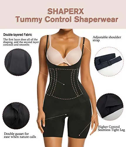 Tummy Control Shapewear for Women Seamless Colombianas Faja Bodysuit Open Bust Mid-Thigh Body Shaper Shorts