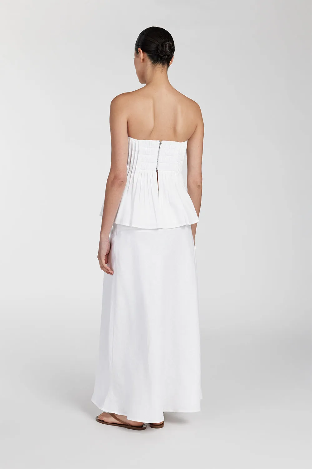 TYRA WHITE LINEN MIDI SKIRT