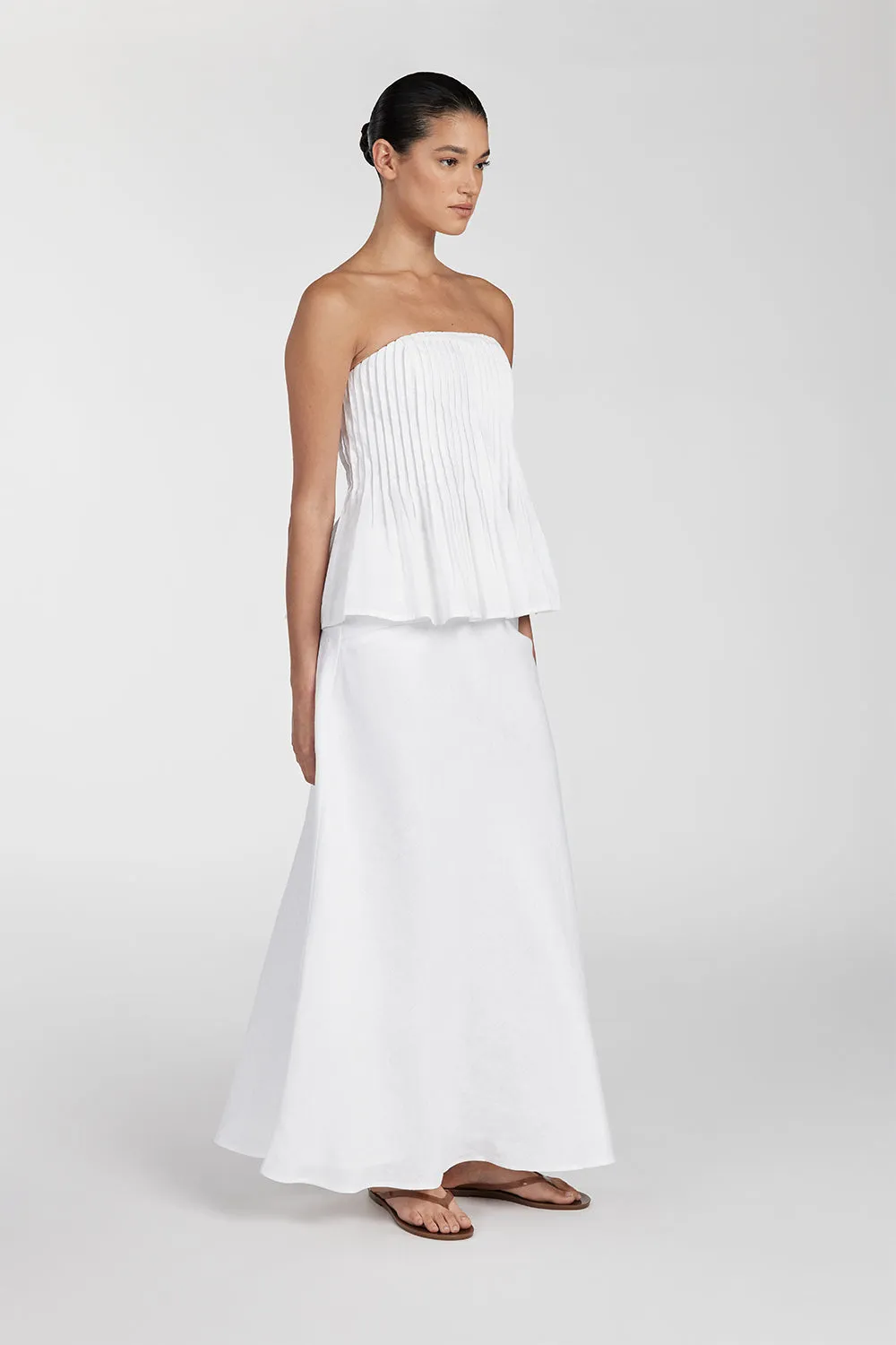 TYRA WHITE LINEN MIDI SKIRT