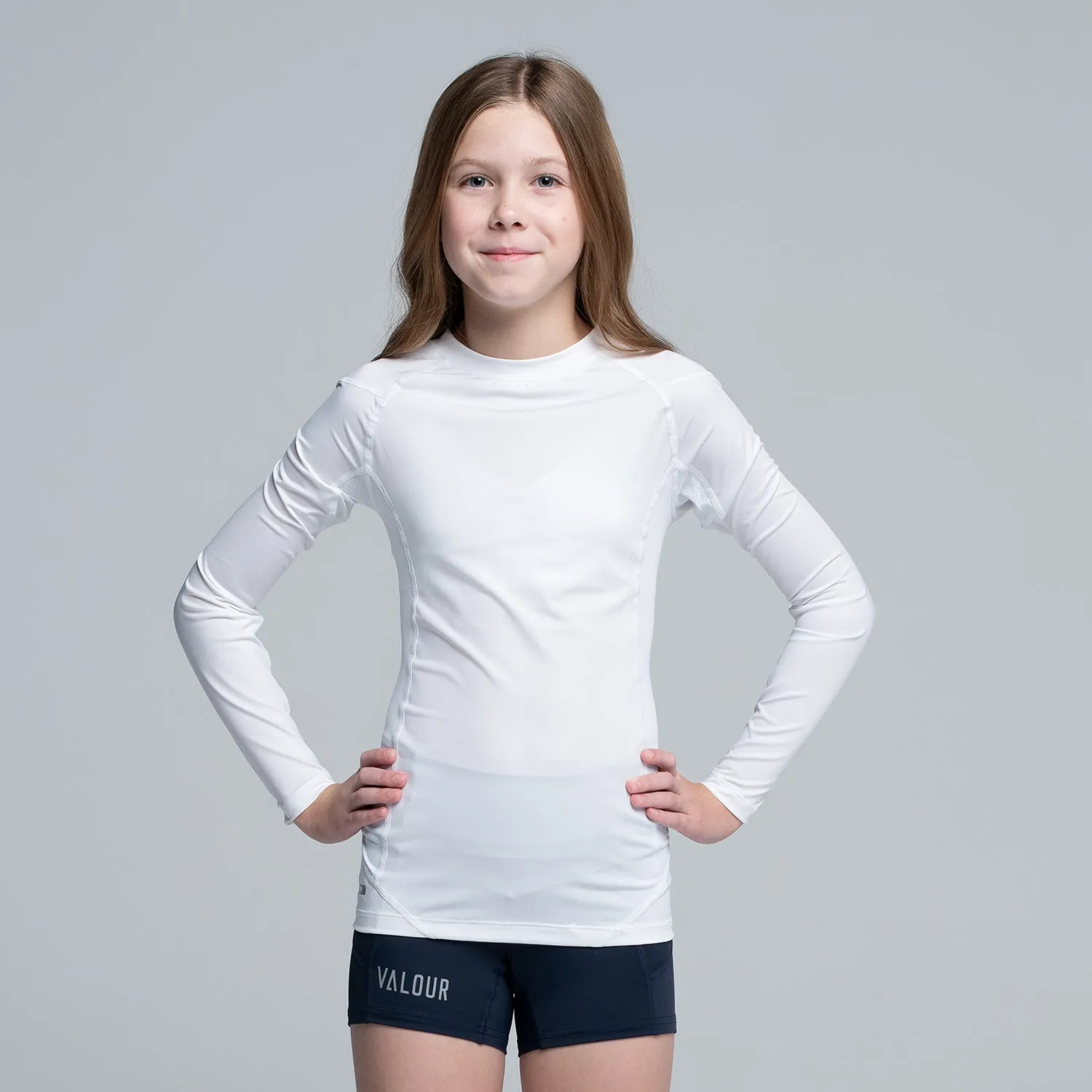 Valour Compression - Girls White Long Sleeve Top