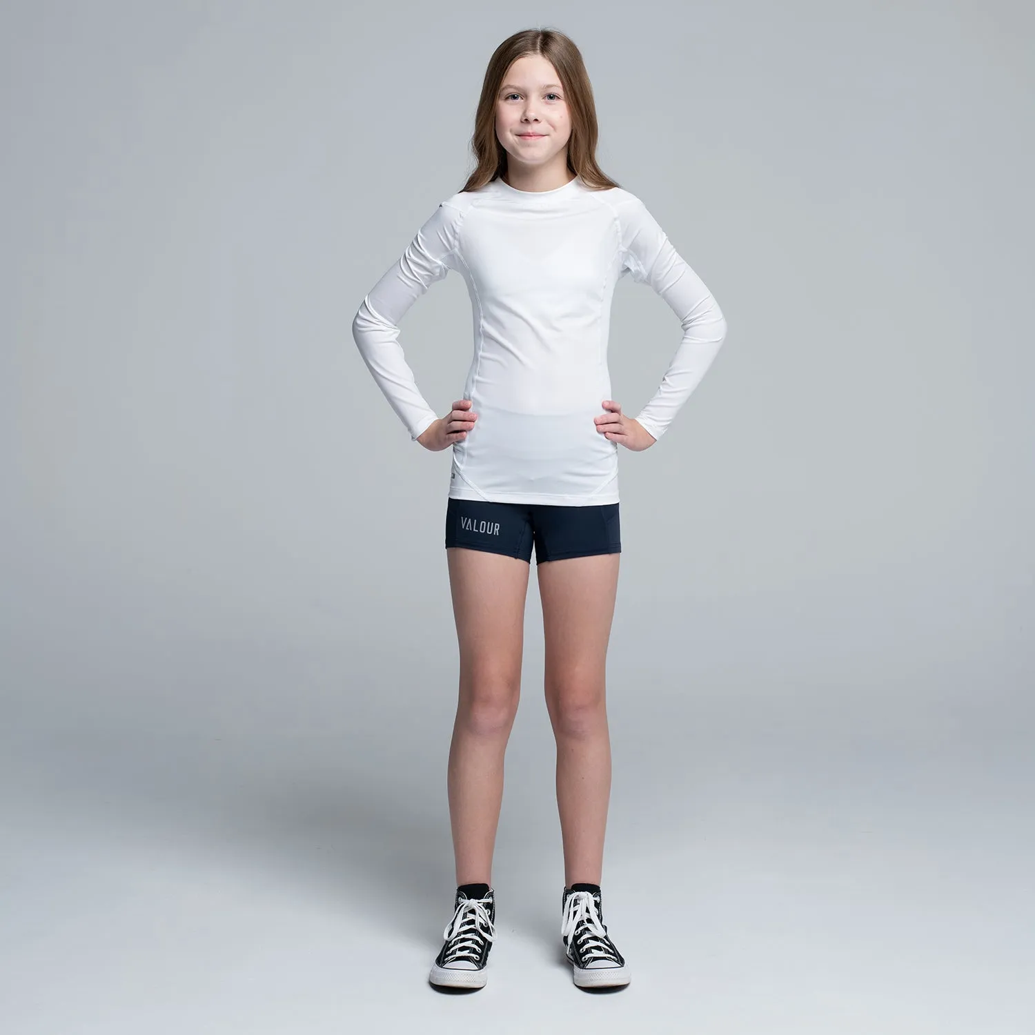 Valour Compression - Girls White Long Sleeve Top