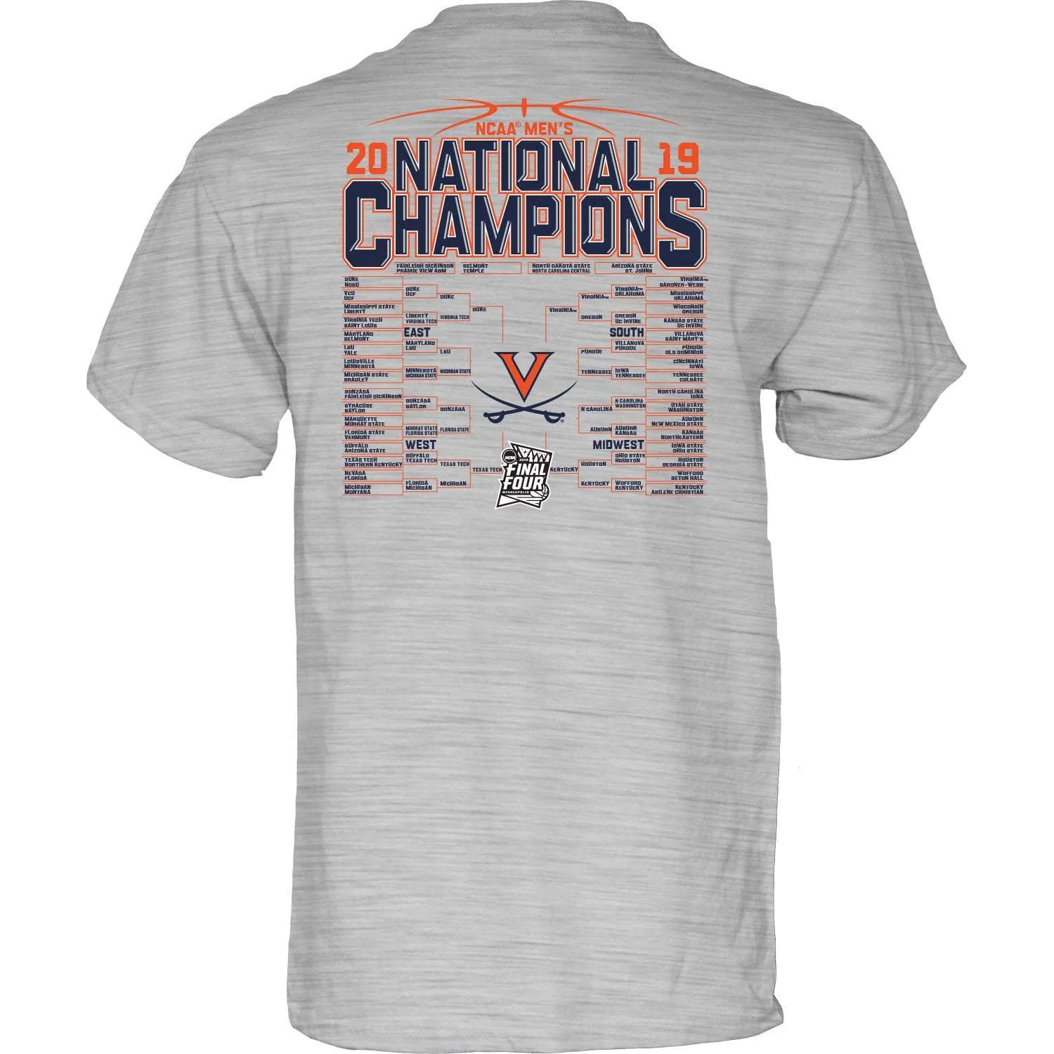 Virginia Cavaliers 2019 Basketball National Champions Gray Bracket T-Shirt