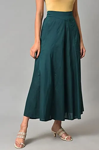 W for Woman Viscose Teal Blue Solid Flared Culottes Skirt