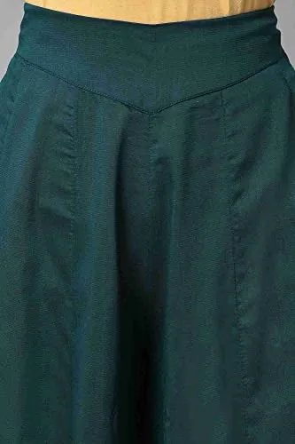 W for Woman Viscose Teal Blue Solid Flared Culottes Skirt