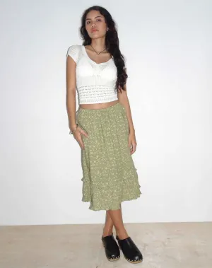 Wala Midi Skirt in Ditsy Floral Green