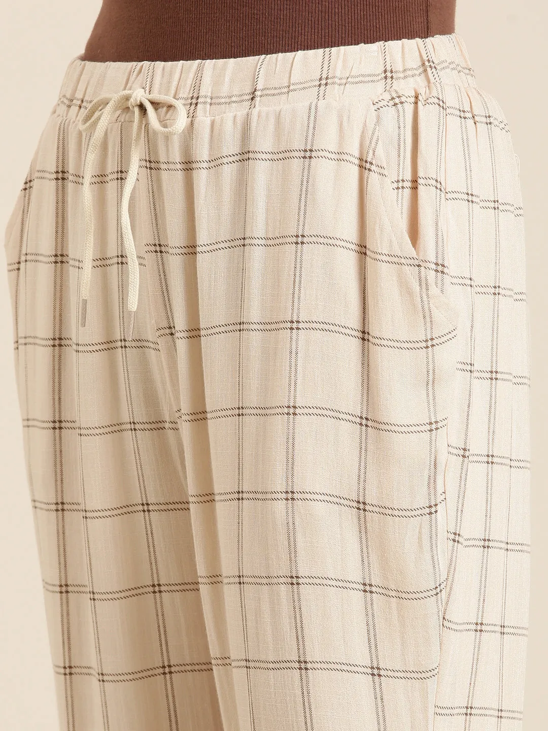 Women Cream Checked Culottes