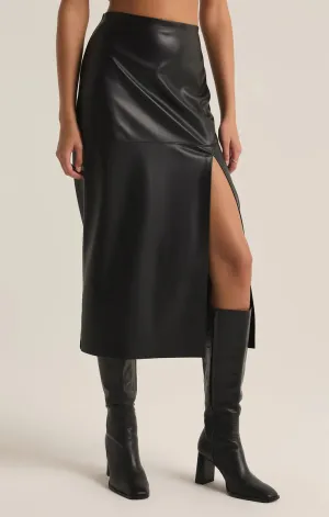 ZSU Black Metropolitan Midi Faux Leather Skirt